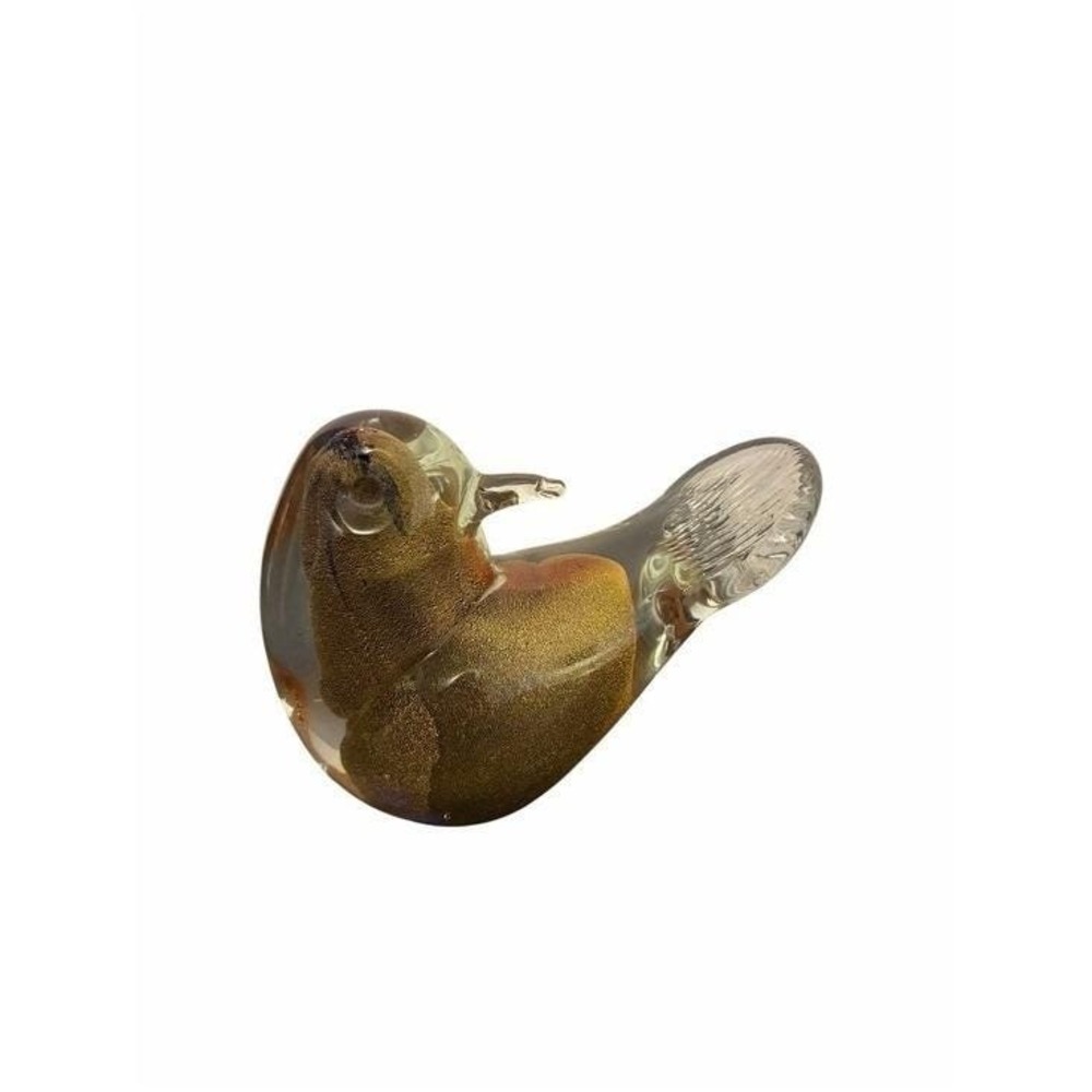 Murano Glass Bird Figurine Gold Aventurine Hand Blown Venezia Italy Label